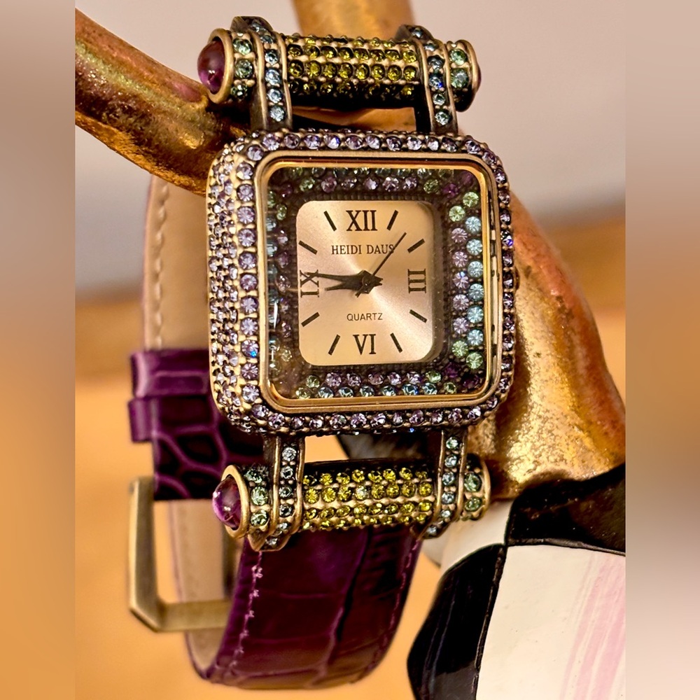 Heidi Daus Colorful Swarovski Grape Croco Leather Strap Watch